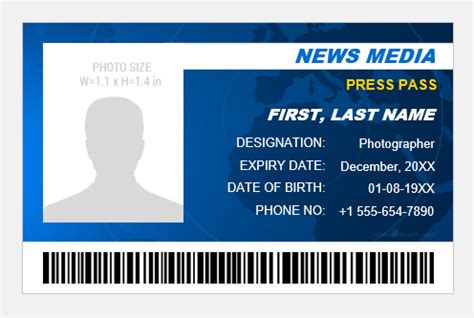 Press reporter ID card | Microsoft Word ID Card Templates