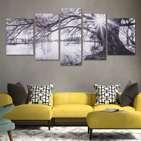 Modern Abstract Decorative Black and White Sun Paintings Pictures Canvas Wall Art Prints ...