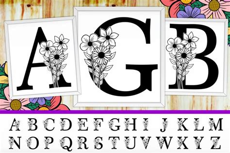 Floral Monogram SVG Design, Flower Letter Monogram, FONT SVG