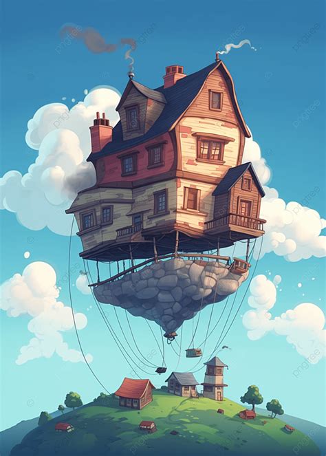 Flying House Sky Blue Cartoon Background Wallpaper Image For Free Download - Pngtree