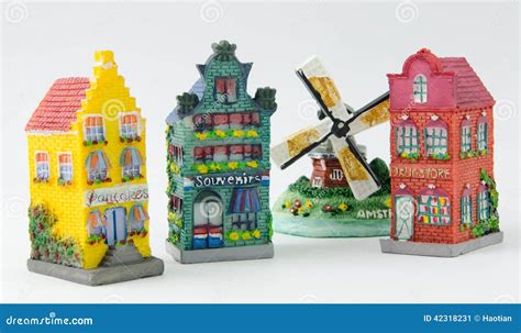 Miniature Dutch Canal Houses And Windmill Stock Photo - Image: 42318231