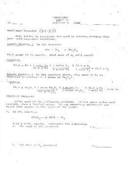 Activity 1: Mass-Mass Calculations Worksheet by All Your Chemistry Needs