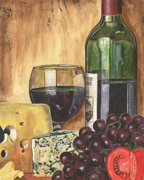 Canvas Wall Art Red Wine And Cheese Painting Still Life Prints 16X20 ...