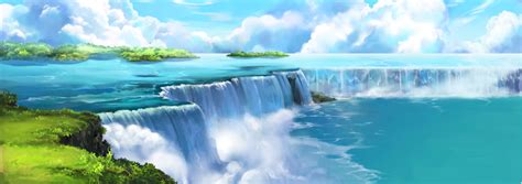 Serene Blue Anime Waterfall - HD Wallpaper