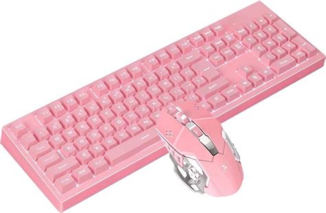 Amazon.com: Pink Keyboard and Mouse Combo,2.4GHz Wireless Rechargeable White Backlit Keyboard ...