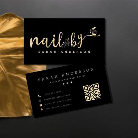 Fancy Nail Business Card, Glam Professional Nail Tech Card Lux Black ...