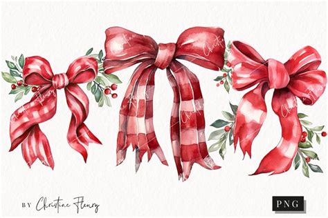 Watercolor Red Bows Clipart | Christmas Clipart