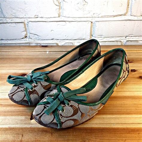 COACH Women's Shoes ~ Khaki & Green "Josie" Sig. Print Ballet Flat ~ US ...