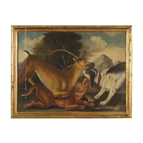 Unknown - The Deer Hunting Oil on Canvas Painting 18th Century at 1stDibs