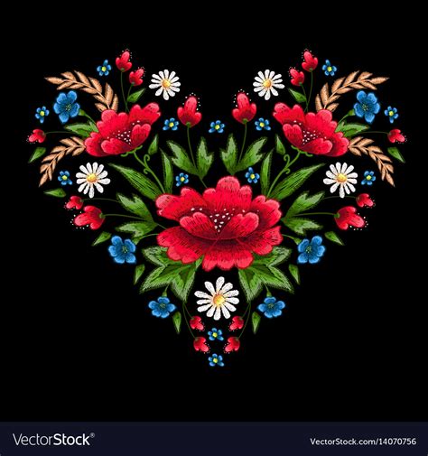 Embroidery stitches with flowers Royalty Free Vector Image