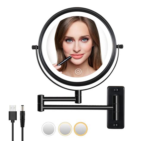 Wall Mounted Lighted Makeup Mirror , 1X/10X Magnifying Mirror with ...