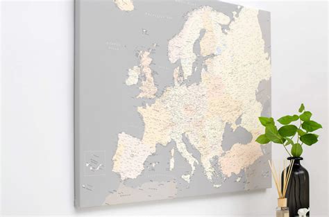 Europe Push Pin Map - Grey/Cream (Detailed) - Push Pin Travel Maps