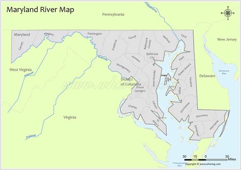 Maryland River Map - Check list of Rivers, Lakes and Water Resources of ...