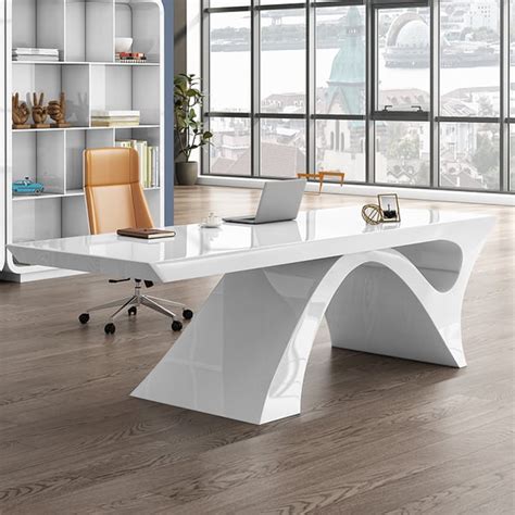 55" Modern White Computer Desk Rectangular Home Office Desk with Pedestal Base | Homary