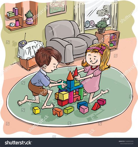 Vector Illustration Kids Playing Living Room Stock Vector (Royalty Free ...