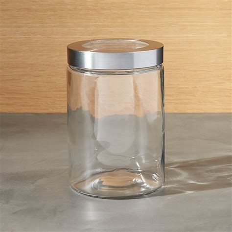 Small Glass Storage Canister with Stainless Steel Lid | Crate and Barrel