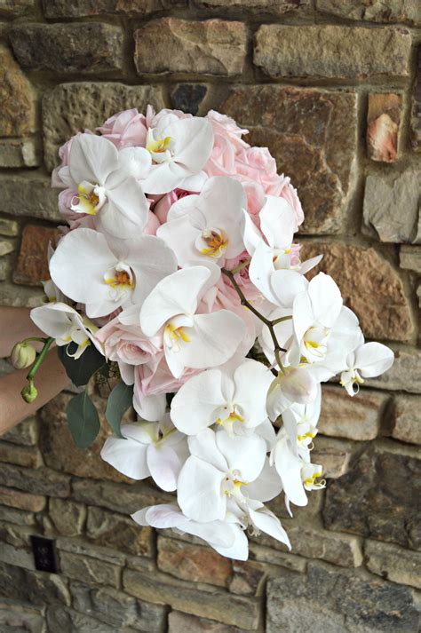 Pink Rose and white phalaenopsis Orchid Bouquet makes a dramatic statement! Orchid Bridal ...