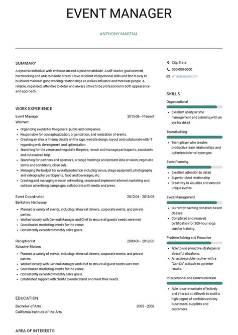 Event Manager Resume Samples and Templates | VisualCV