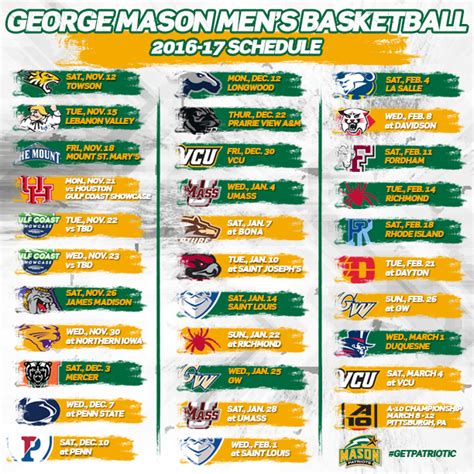 George Mason University Alumni - Men's 2016-17 basketball schedule released