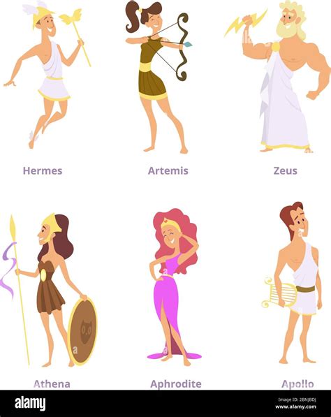 Greek ancient gods. Set of cartoon characters male and female Stock ...