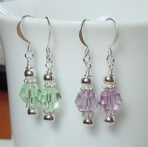 Swarovski Crystal and Silver Beaded Earrings Choose Your Color - Etsy | Jewelry making earrings ...