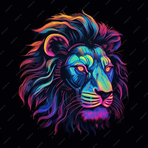 Premium Photo | A lion with a colorful mane is shown in a black background.