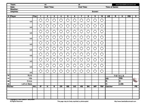 Free Baseball Score Sheet Printable