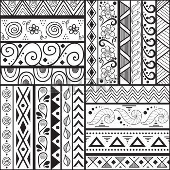 Tribal striped hand drawn seamless pattern Geometric black-white background Swatches of seamless ...