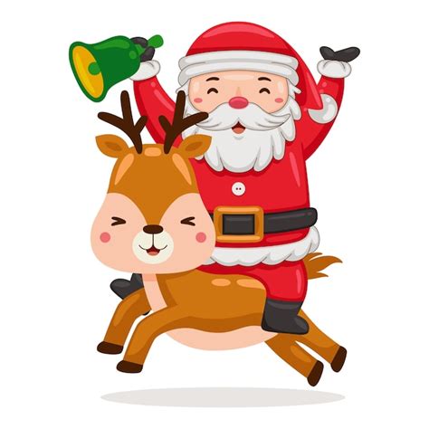 Premium Vector | Cute santa claus with deer in cartoon style illustration