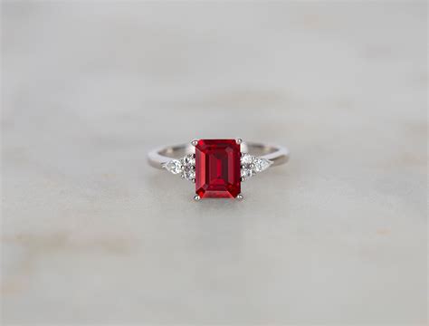 Emerald Cut Ruby Engagement Silver Ring 2ct Ruby Unique | Etsy