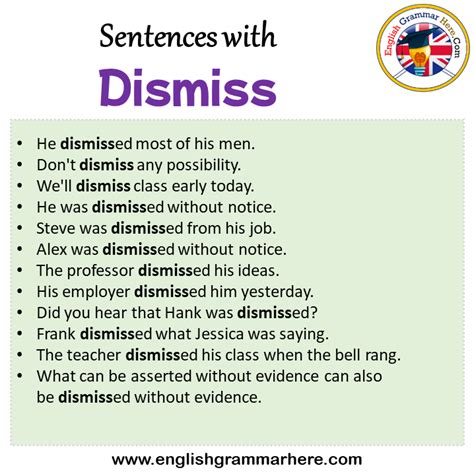 Sentences with Dismiss, Dismiss in a Sentence in English, Sentences For Dismiss - English ...