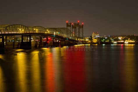 Columbia River Crossing Interstate Bridge at Night Stock Photo - Image of reflection, washington ...