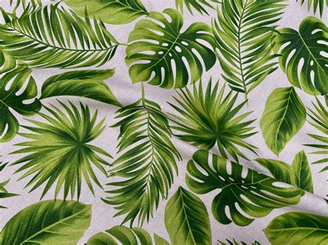 Linen Look Green Palm Leaves Tropical Leaf Fabric Material for Home Decor Curtain Upholstery ...