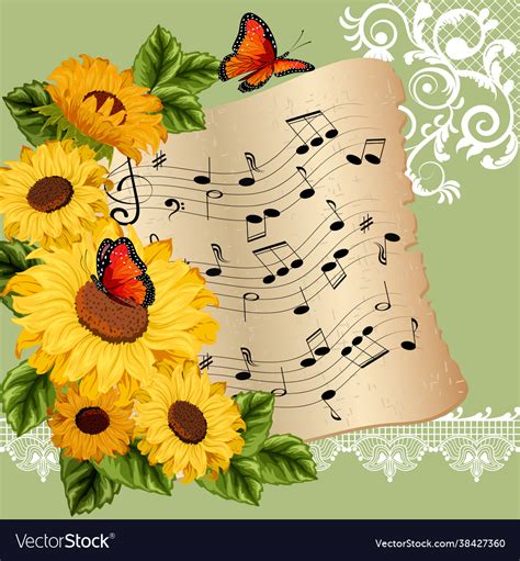 Music notes and sunflowers Royalty Free Vector Image