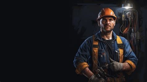 Premium AI Image | Portrait of an electrician in work clothes on a dark background with a place ...