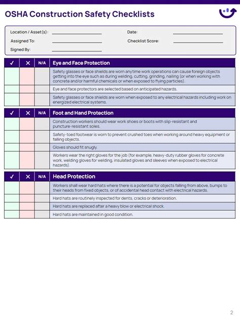 Osha Construction Safety Checklists | Xenia Templates