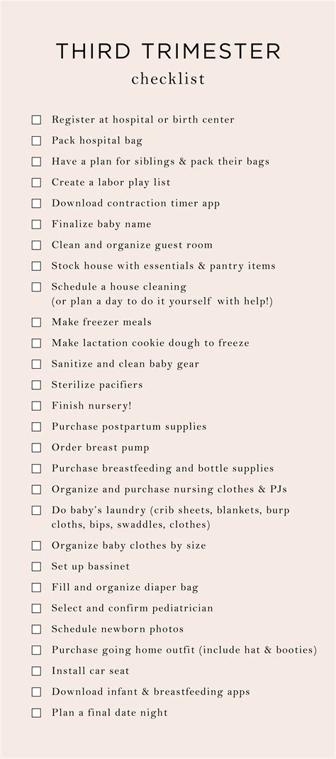 10 Top Collection Printable Third Trimester To Do List