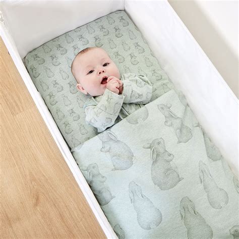 100% Organic 3pc Crib Bedding Set in Rabbit Print