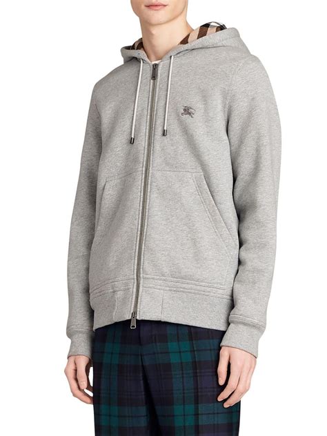 Burberry Zip-up Sweatshirt Hoodie W/ Check Lining in Gray for Men - Lyst