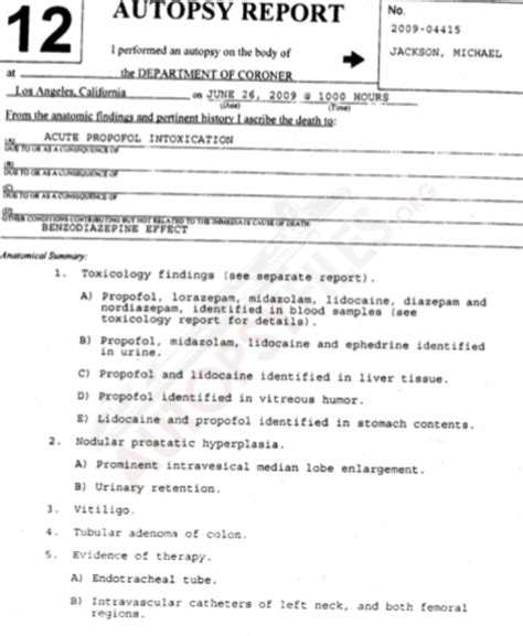 Michael Jackson Autopsy Report