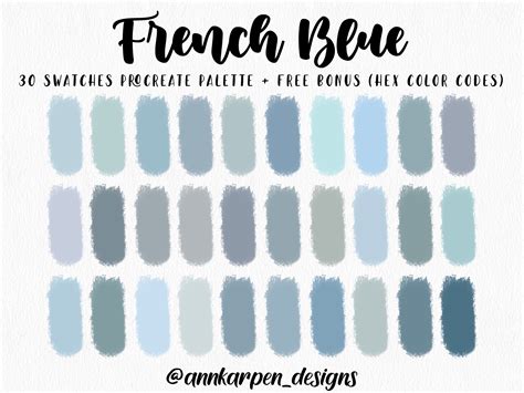 French Blue Procreate Palette, 30 HEX Color Codes, Instant Digital Download, IPad Pro Art ...