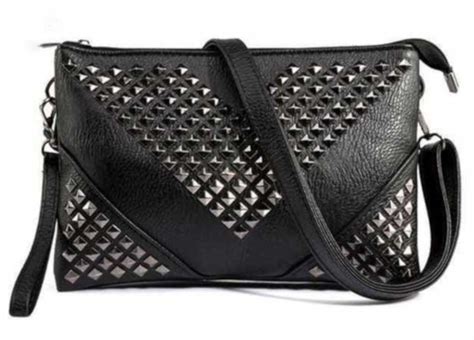 Black Leather Studded CrossBody | Clothing Accessories Edgy Couture