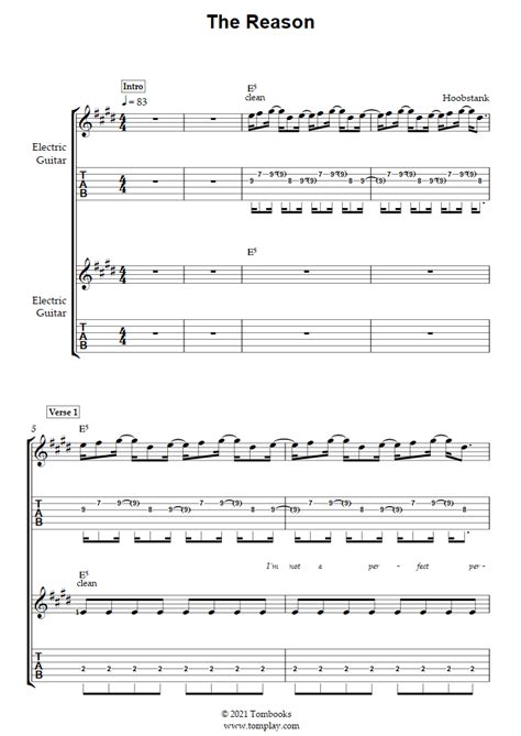 The Reason (Hoobastank) - Guitar Tabs and Sheet Music