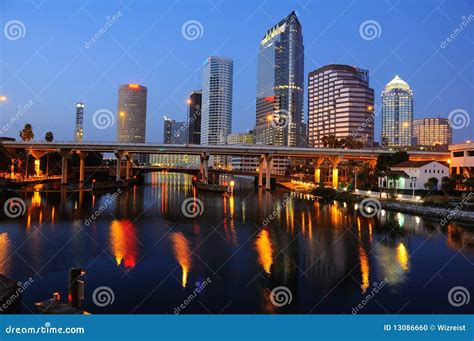 Night Tampa Skyline stock photo. Image of bright, reflection - 13086660