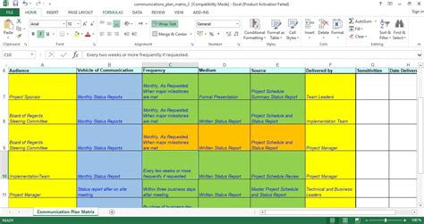 Project Communication Plan Template Excel Free