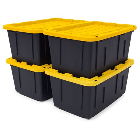 TOUGH BOX 27 Gal Stackable Storage Totes w/ Lids, Black and Yellow (4 ...