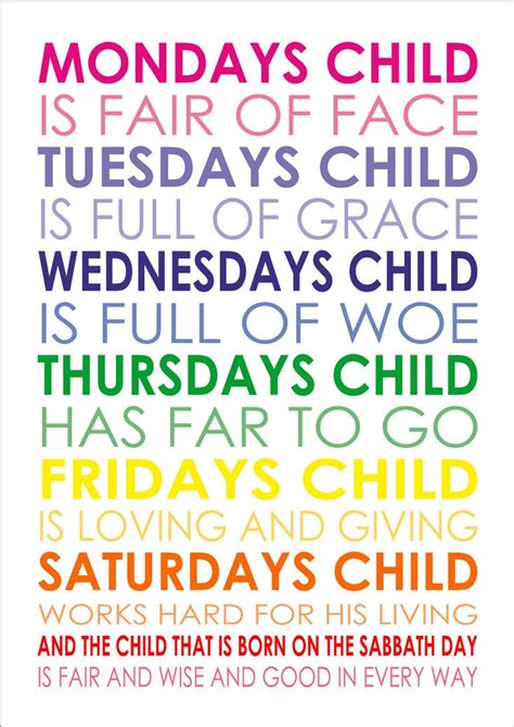 Mondays Child Is Fair Of Face -Baby Nursery Rhyme Poem Quote A4 Poster Print | Mondays child ...