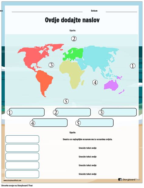 Radni List Tracing the Oceans of the World Storyboard