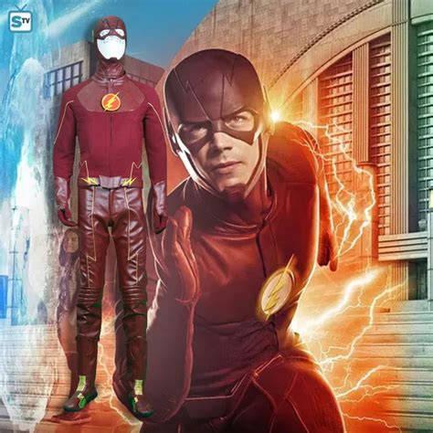 New arrival 2015 movie The Flash Costume Suit Adult Men's Halloween Superhero Cosplay Costume ...