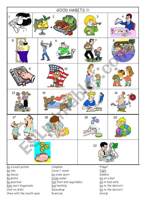 Good habits - bad habits vocabulary worksheet - ESL worksheet by marie sophie allen